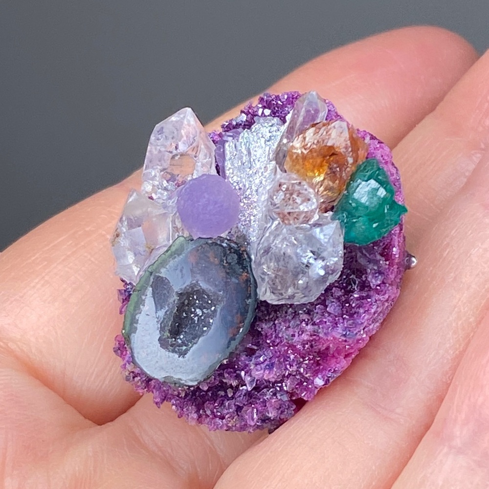 Adjustable Raw Crystal Statement Ring • Luxury Natural Druzy Chunky Stone Ring - Picture 8 of 13